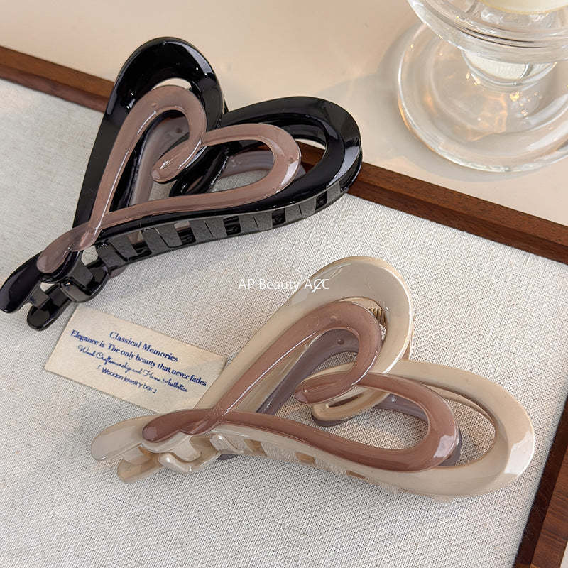 E관 - 브라운 더블 레이어 하트 모양 집게핀 [27753] 25.12-1