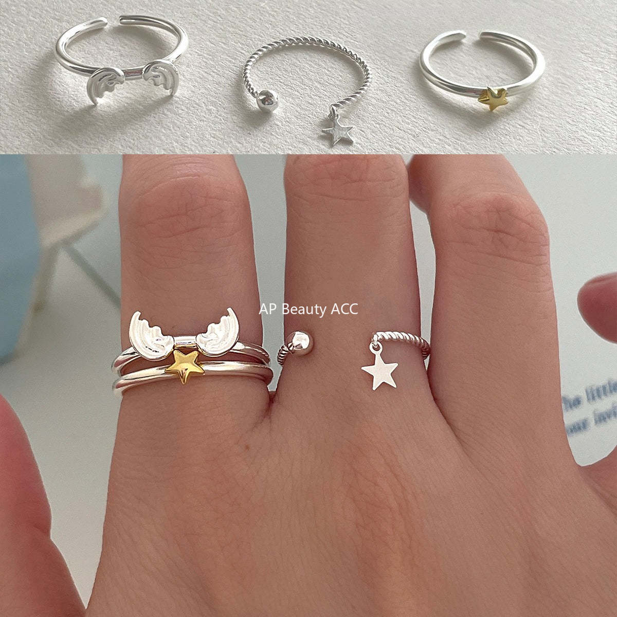 A관 - 925 실버 천사날개 별 디자인 오픈형 반지 [JZ-0717] 25.10-5