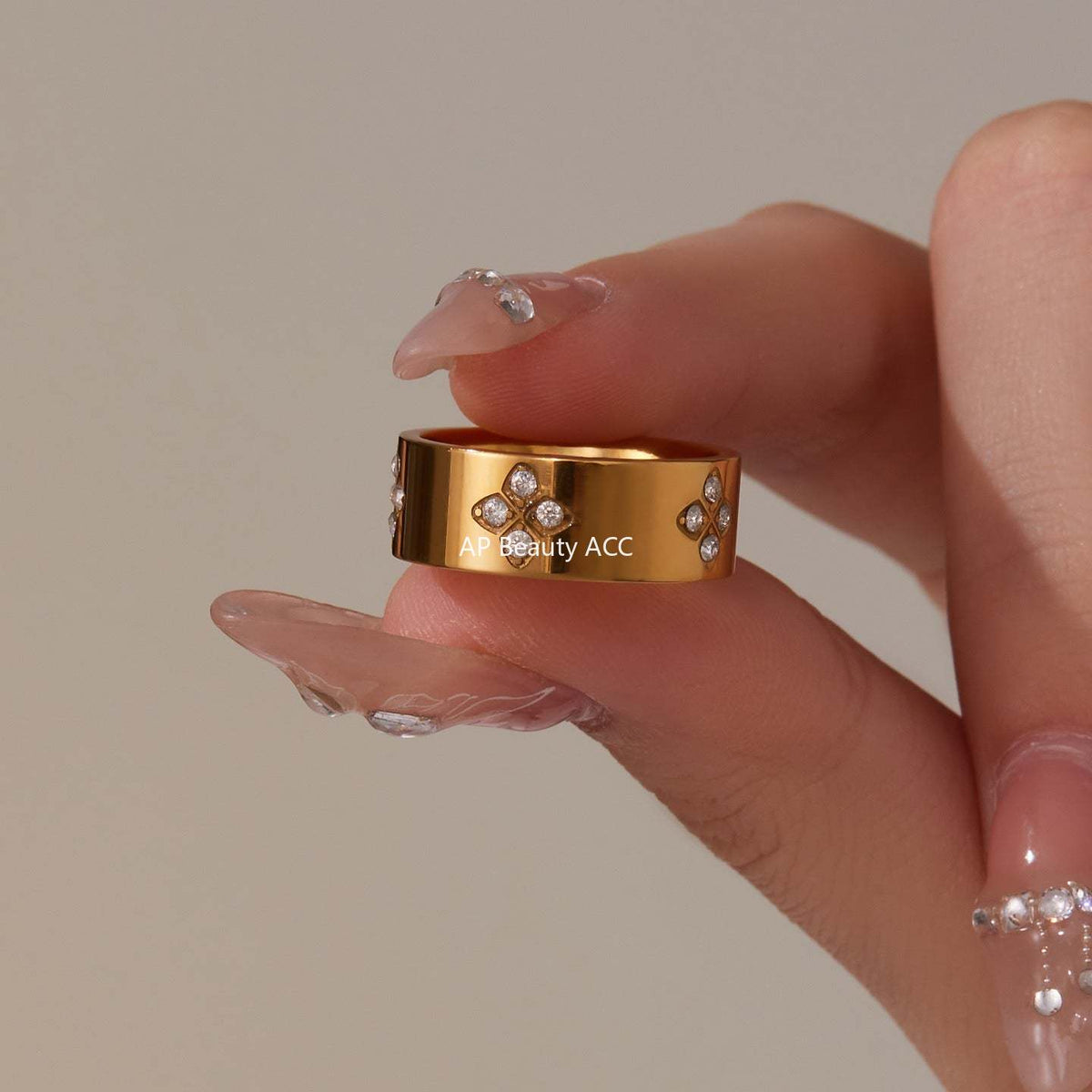 D관 - 플라워 큐빅 스테인리스 스틸 18K 골드 도금 반지 [A103] 25.09-4