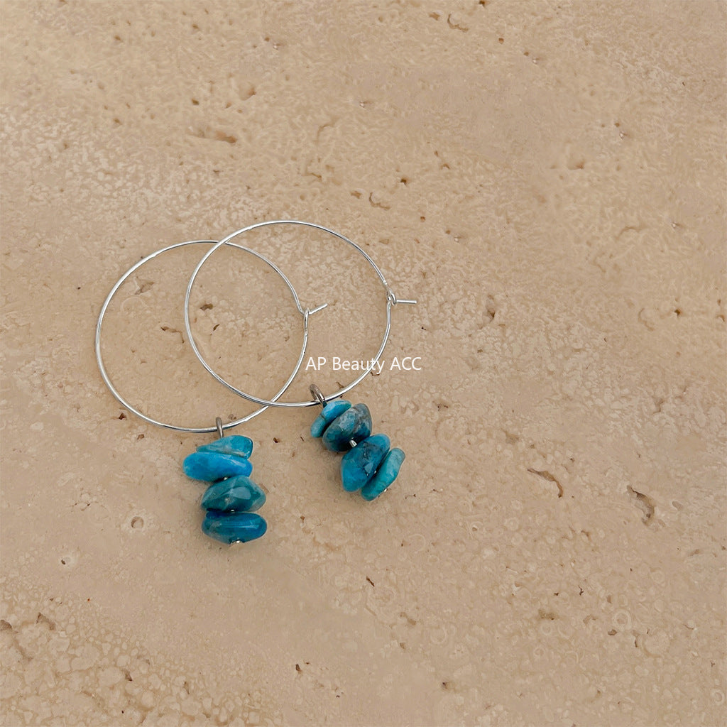 C관 - 불규칙 원석 천연 아파타이트 귀걸이 [5778] 25.04-1