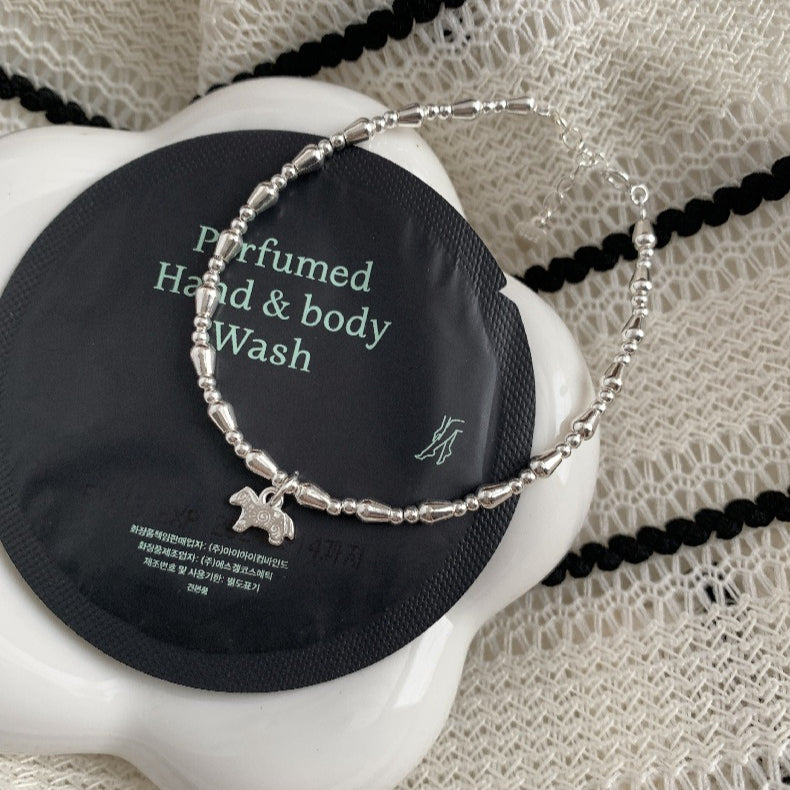 A관 - 패턴 말 펜던트 925 실버 슬림 팔찌 [SZ-S092] 25.12-3