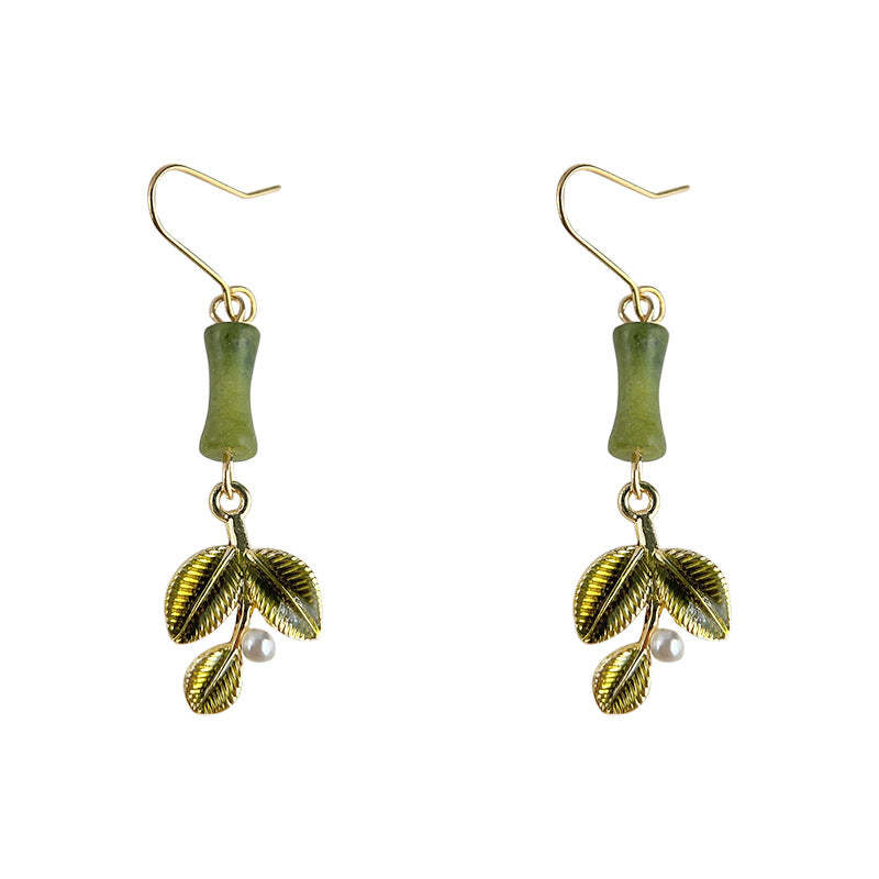 C관 - 천연석 대나무잎 모양 14K 도금 핸드메이드 디자이너 귀걸이 [3869] 24.04-4