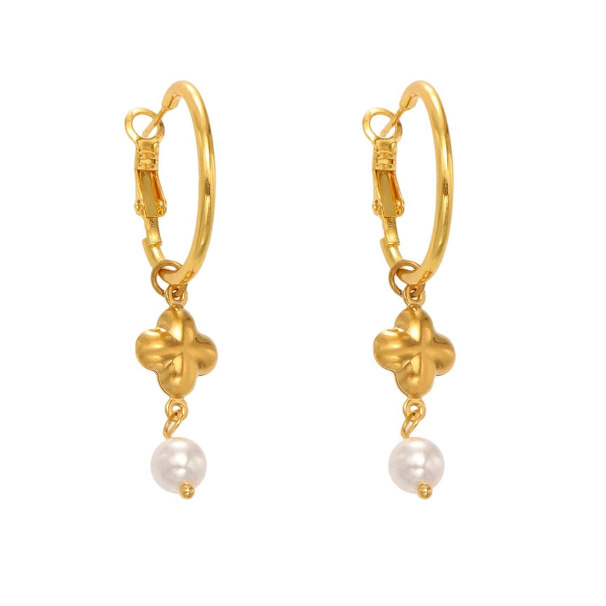 D관 - 신주 진주 클로버 펜던트 귀걸이 [F610] 25.10-5