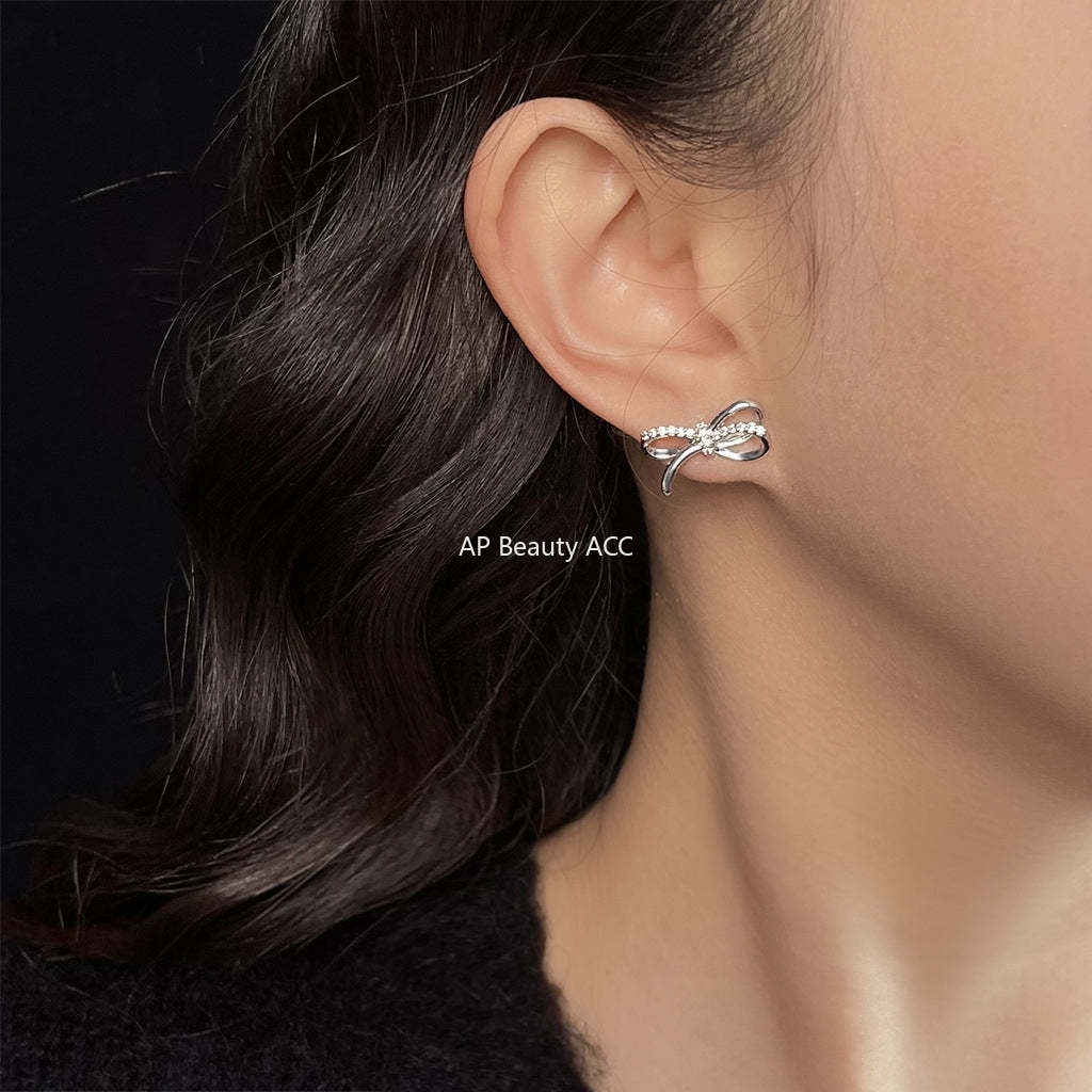 C관 - 18K 도금 큐빅 리본 귀걸이 [5521-5522] 25.02-3