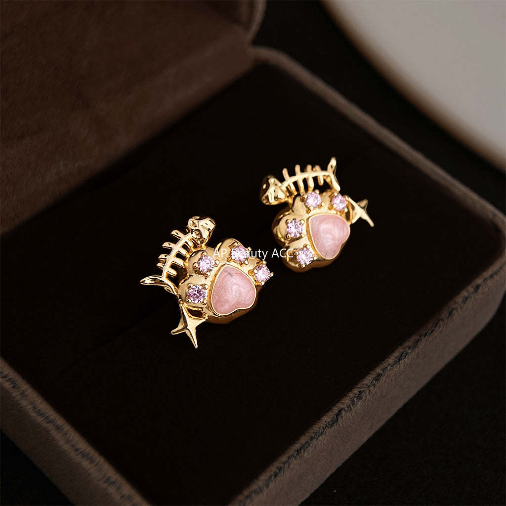 C관 - 925 은침 고양이 발 물고기 큐빅 귀걸이 [7223] 25.12-3