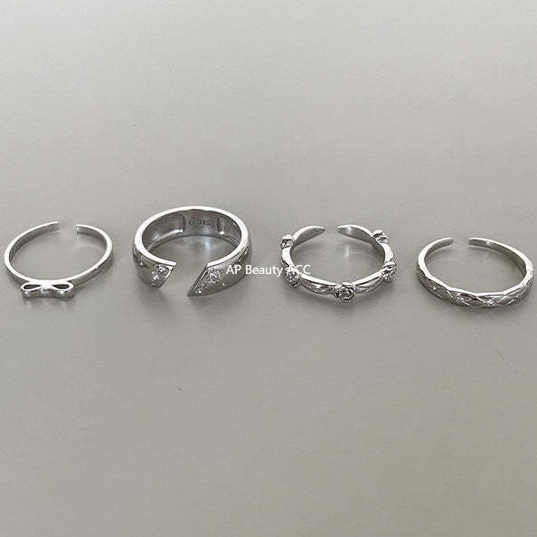 A관 - 925 실버 다이아 패턴 리본 장미 큐빅 반지 [JZ-0712] 25.10-5