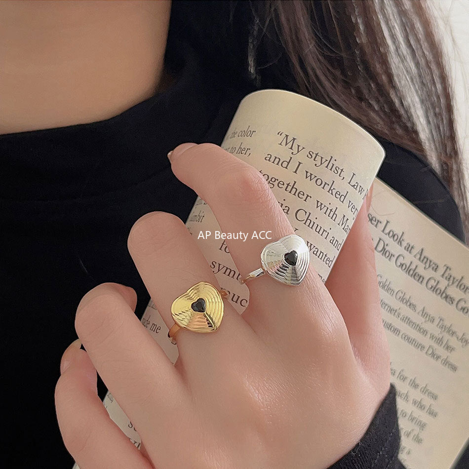 F관 - 925 실버 블랙 하트 오픈형 반지 [J1932] 25.10-2