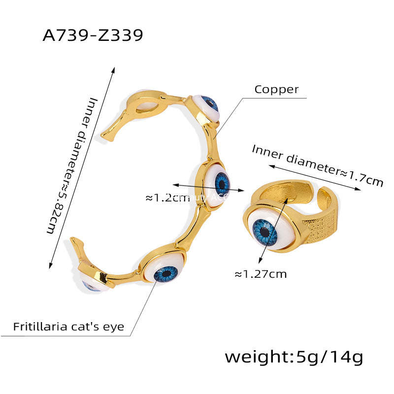 D관 - 신주 18K 도금 악마의 눈 디자인 오픈형 팔찌 반지 [Y088] 25.10-5