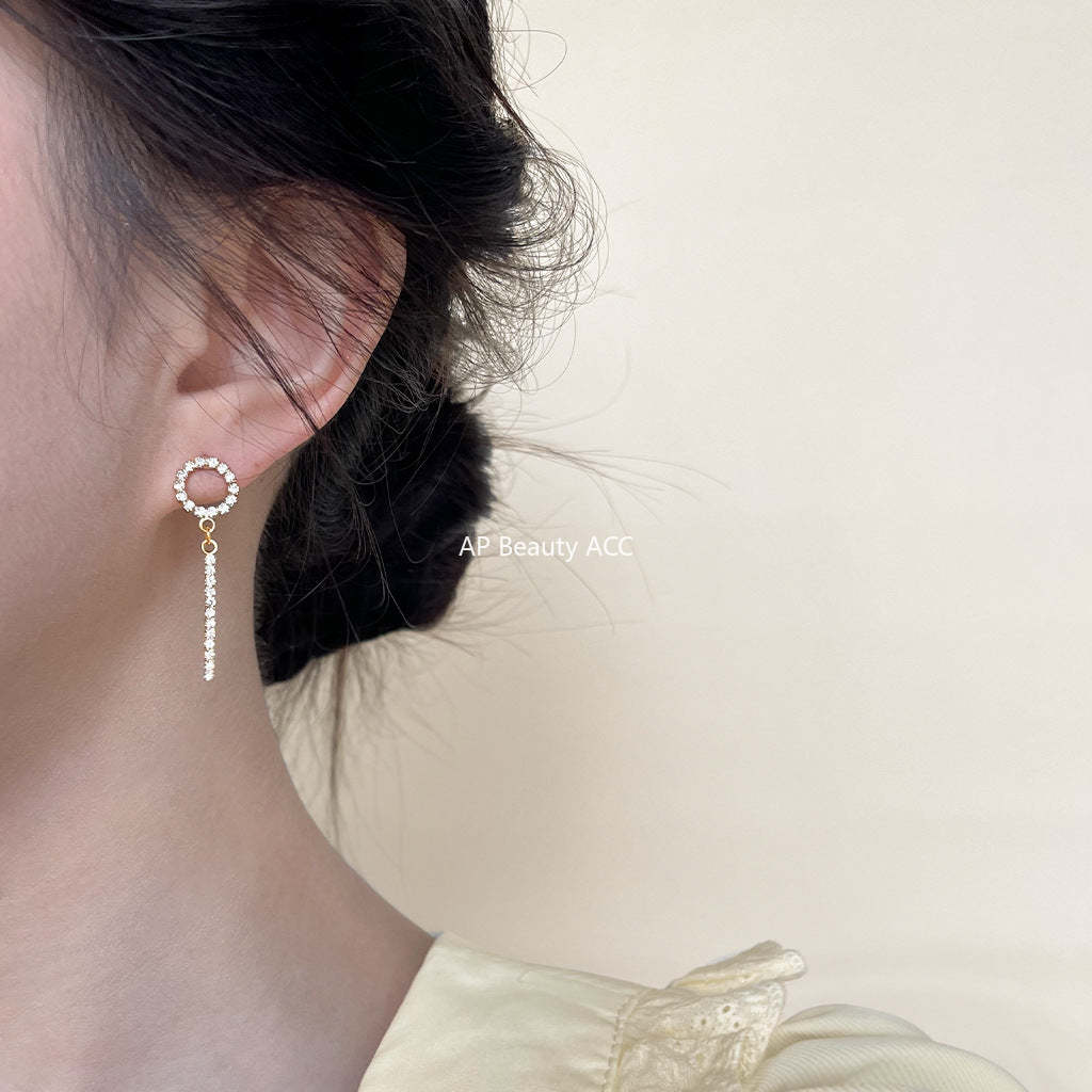 C관 - 프렌치 우아한 다이아몬드 리본 은침 귀걸이 기하학적 원형 귀걸이 [1484] 24.05-4