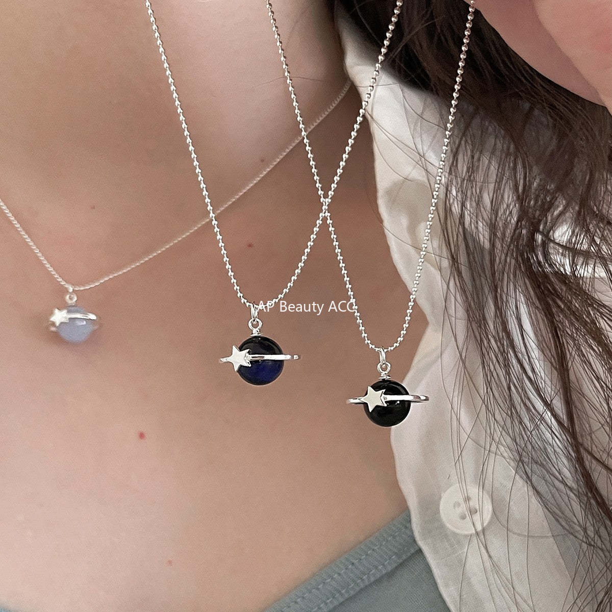 A관 - 925 실버 행성 별 천연석 펜던트 목걸이 [XL-1208] 25.09-4