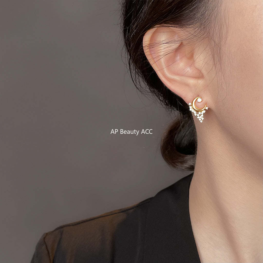 C관 - 큐빅 925 은침 14K 도금 달 별 귀걸이 [6407] 25.07-2