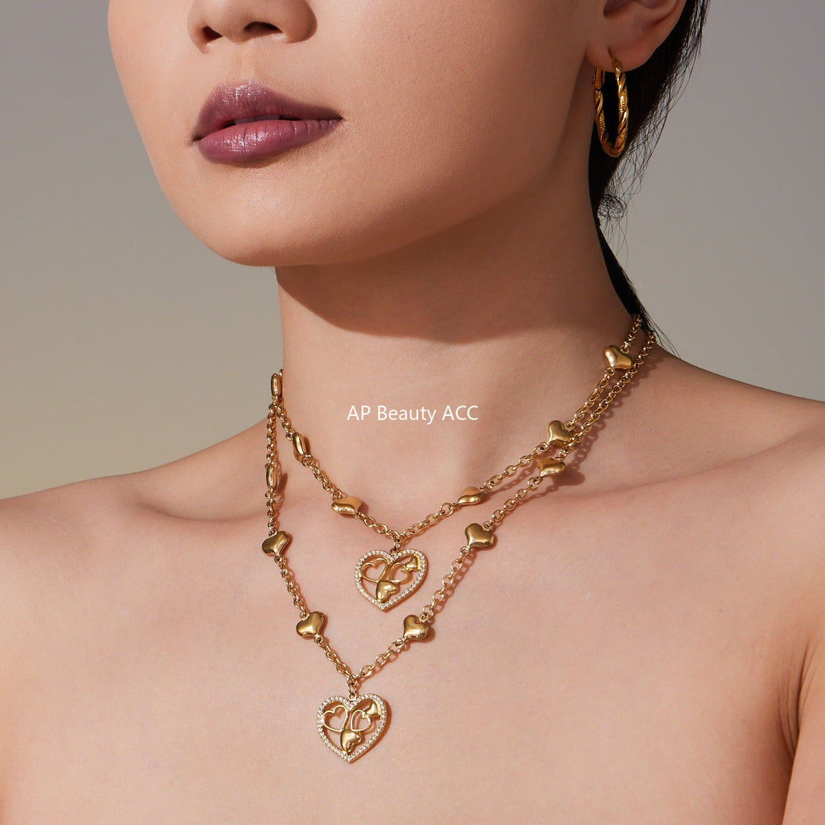 D관 - 18K 도금 스테인리스 스틸 큐빅 하트 펜던트 목걸이 [P079] 25.10-1