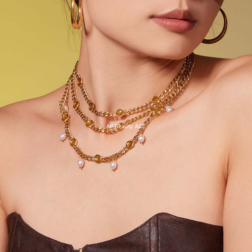 D관 - 스테인리스 스틸 진주 펜던트 18K 도금 목걸이 팔찌 [TXP496] 25.11-4