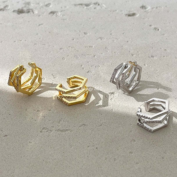 A관 - 멀티 레이어 큐빅 925 은침 스터드 이어커프 귀걸이 [EH-4292] 25.12-3