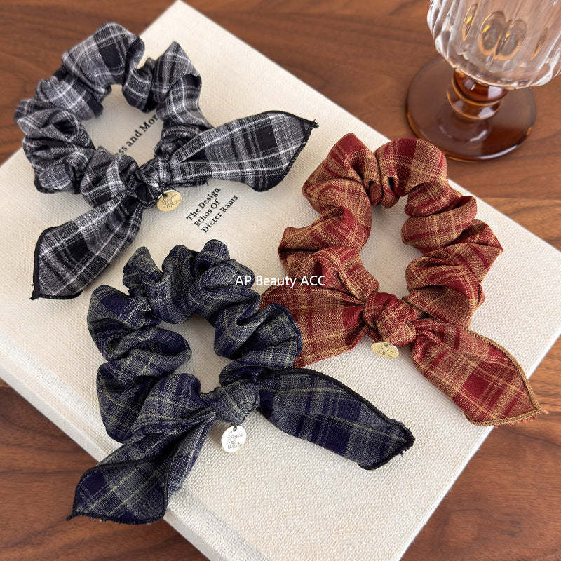 E관 - 레트로 체크 리본 머리끈 모양 곱창 헤어밴드 [27646] 25.11-1