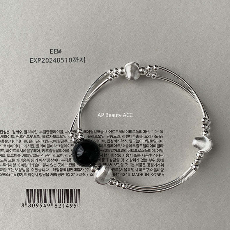 A관 - 925 실버 블랙 아게이트 호안석 더블 레이어 팔찌 [S615] 25.03-3
