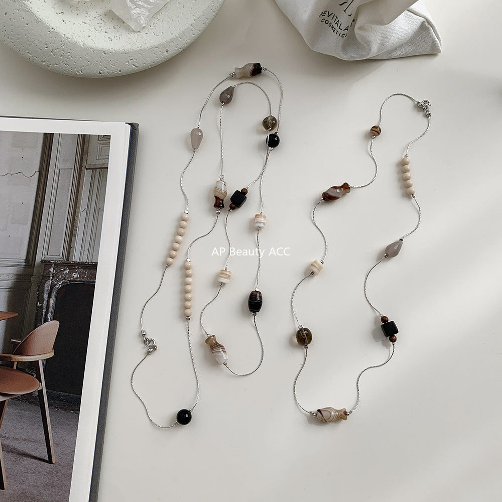 A관 - 925 실버 천연 마노 연수정 비즈 목걸이 [1459-1460] 25.10-3