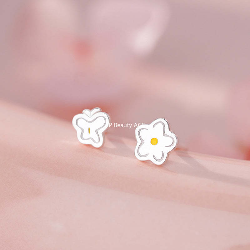 B관 - 언밸런스 나비 플라워 모양 999 실버 귀걸이 [YC4631E_1] 25.11-3