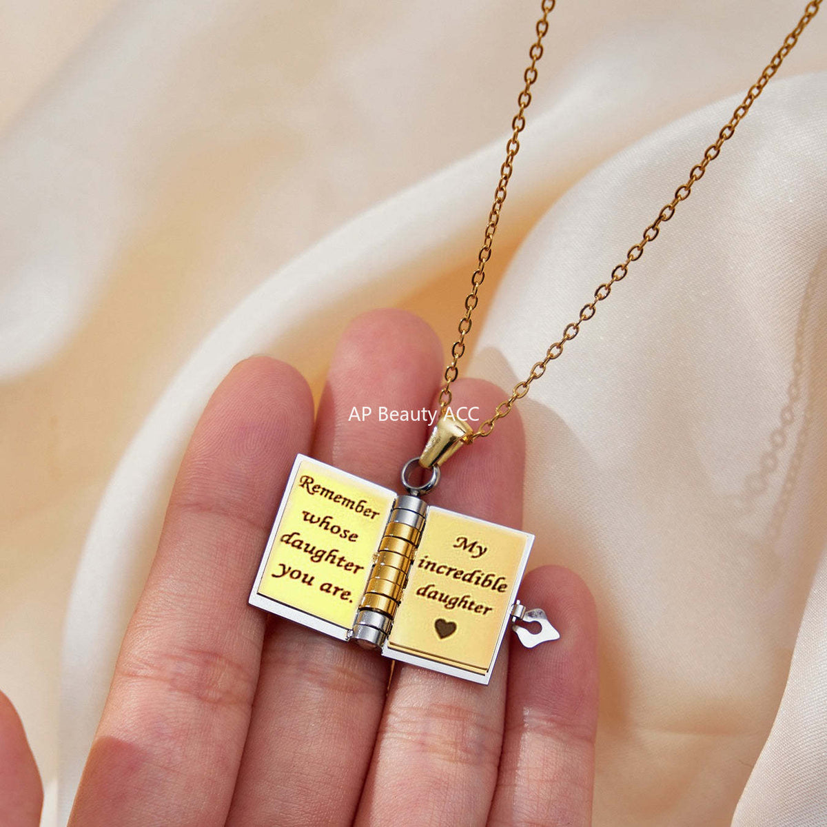 D관 - 스테인리스 스틸 18K 도금 미니 오픈 북 각인 펜던트 목걸이 [RP022] 25.12-3