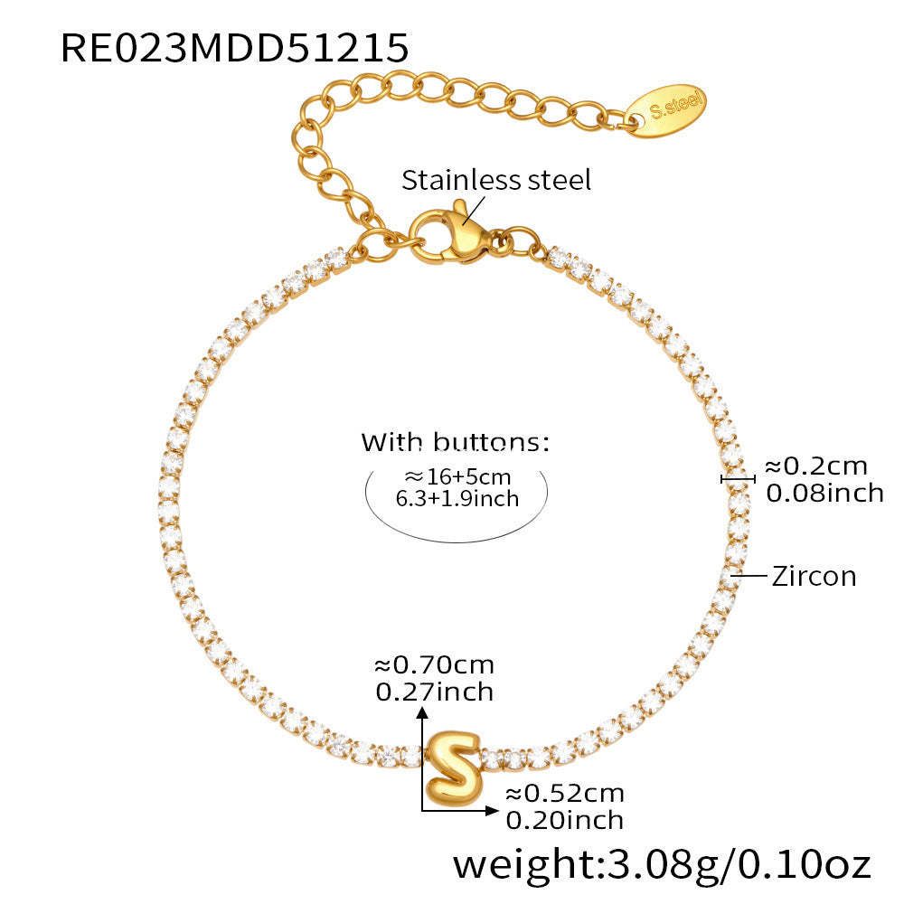 D관 - 스테인리스 스틸 18K 도금 알파벳 큐빅 팔찌 [RE023] 25.12-3