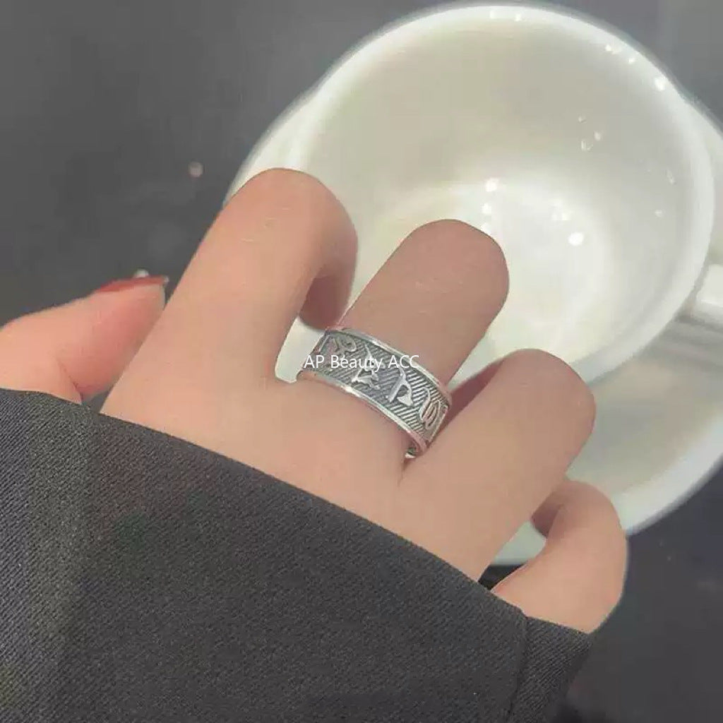 G관 - 불교 육자진언 디자인 남성용 반지 [J2546] 25.10-3