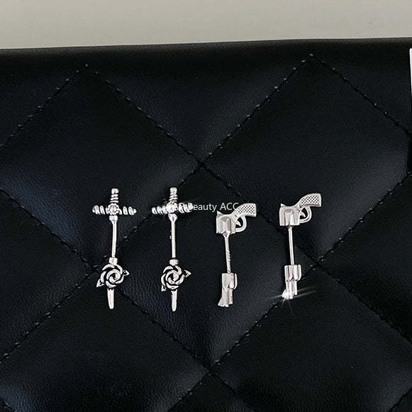 A관 - 925 은침 권총 장미 십자가 모양 피어싱 귀걸이 [EH-4190] 25.10-5