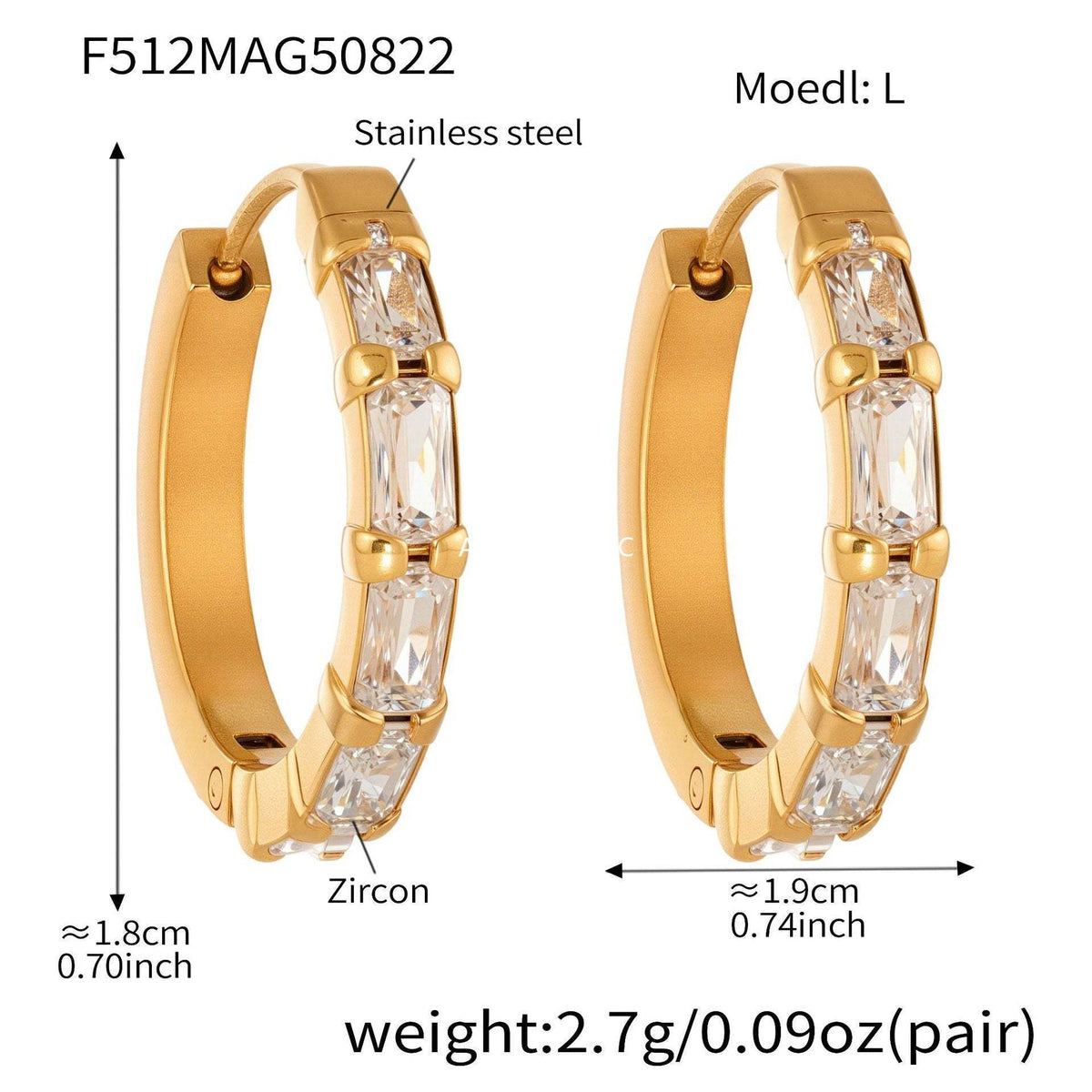D관 - 스테인리스 스틸 18K 도금 큐빅 귀걸이 [F512-F513] 25.08-5