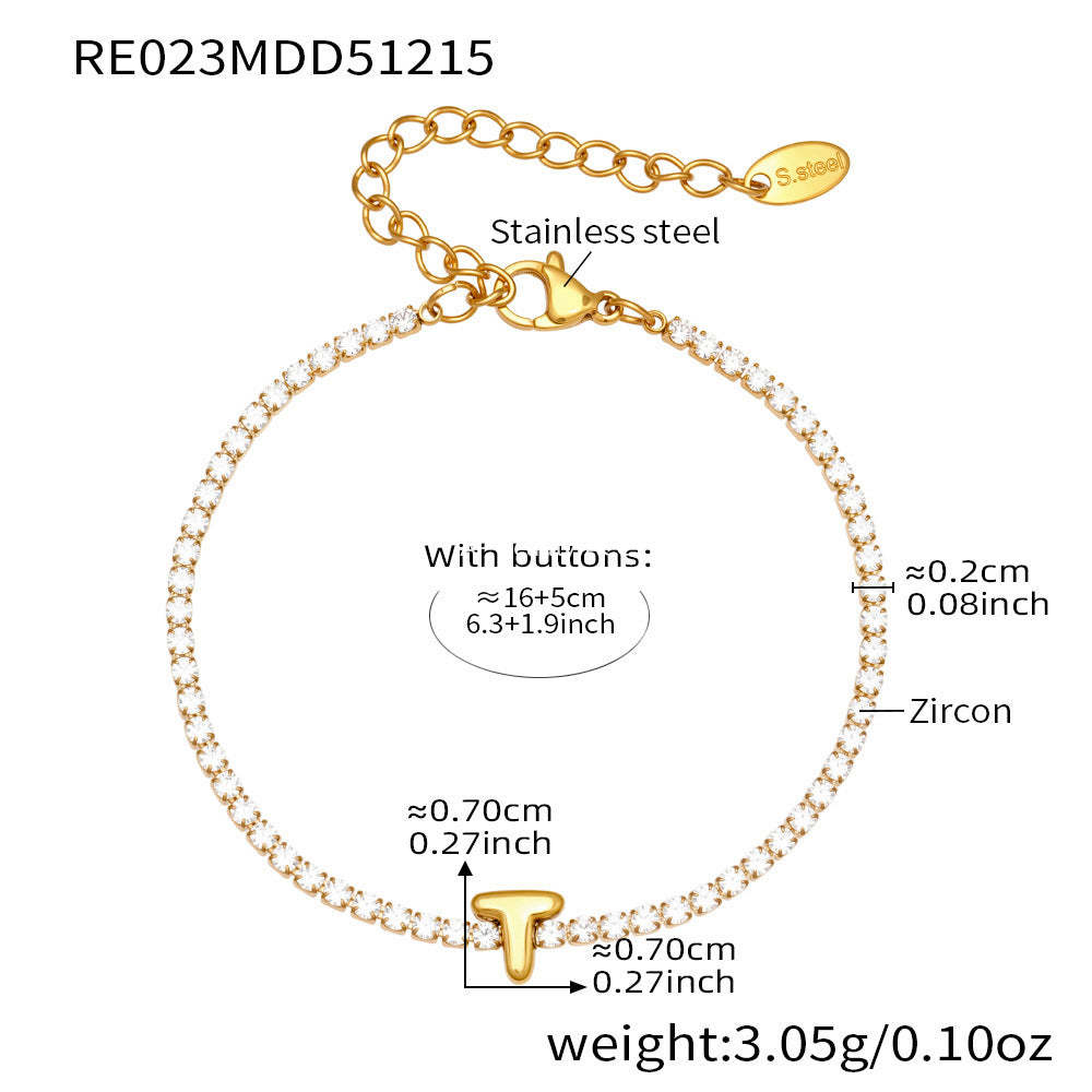 D관 - 스테인리스 스틸 18K 도금 알파벳 큐빅 팔찌 [RE023] 25.12-3