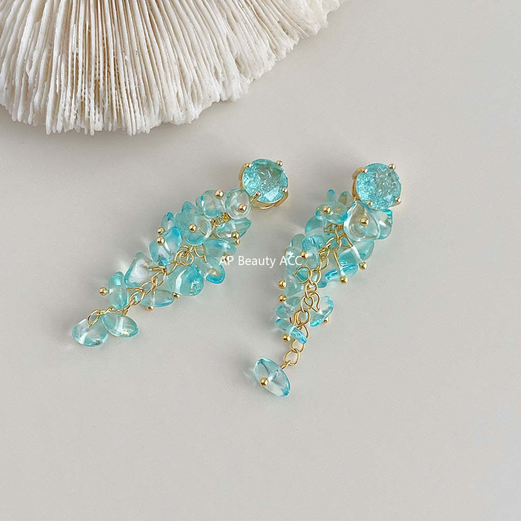 C관 - 롱 테슬 글라스 크리스탈 핸드메이드 우아한 독창적 귀걸이 [4625] 24.07-3