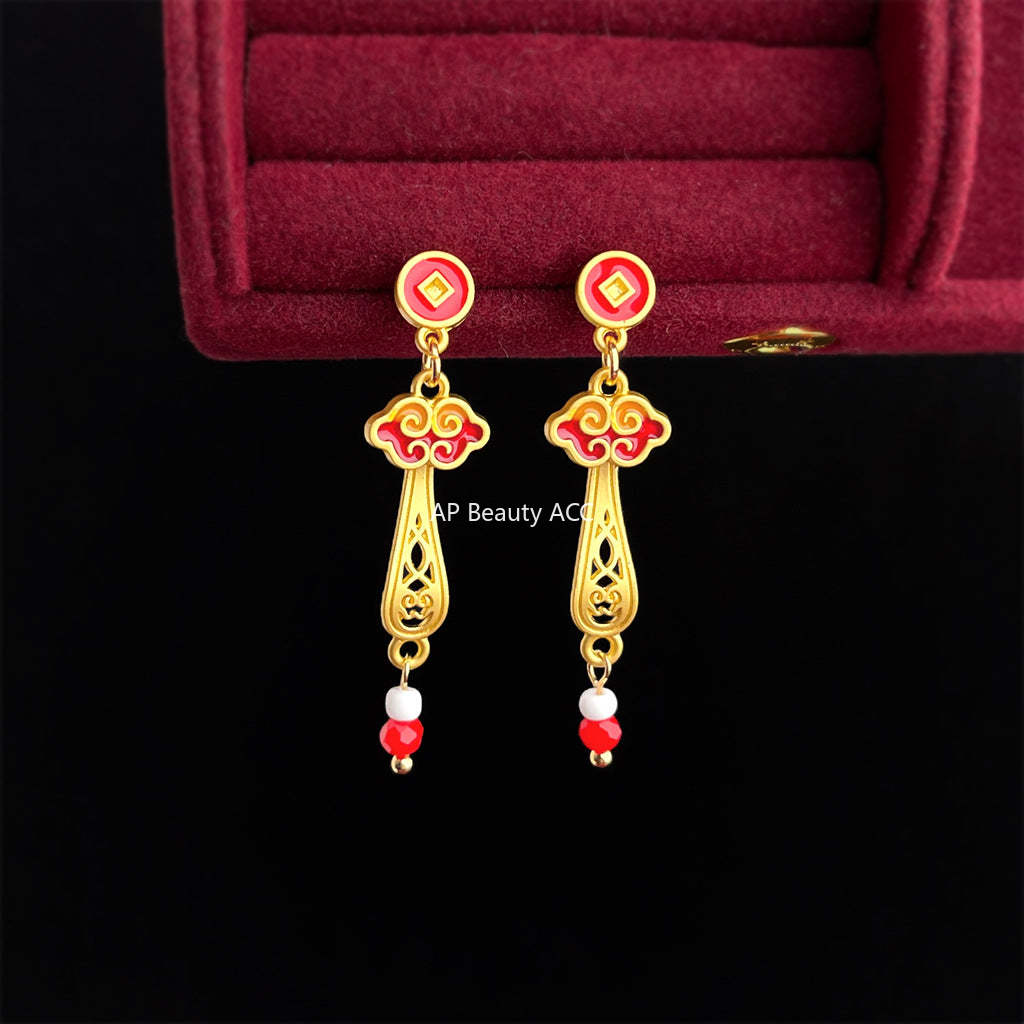 C관 - 여의 구름 핸드페인팅 925 은침 롱 귀걸이 [7214] 25.12-2