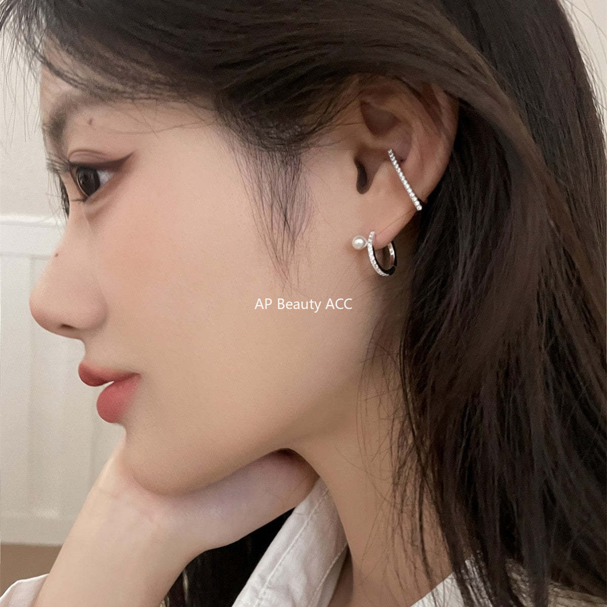 A관 - 은침 큐빅 진주 링형 귀걸이 [EH-3583] 25.05-5