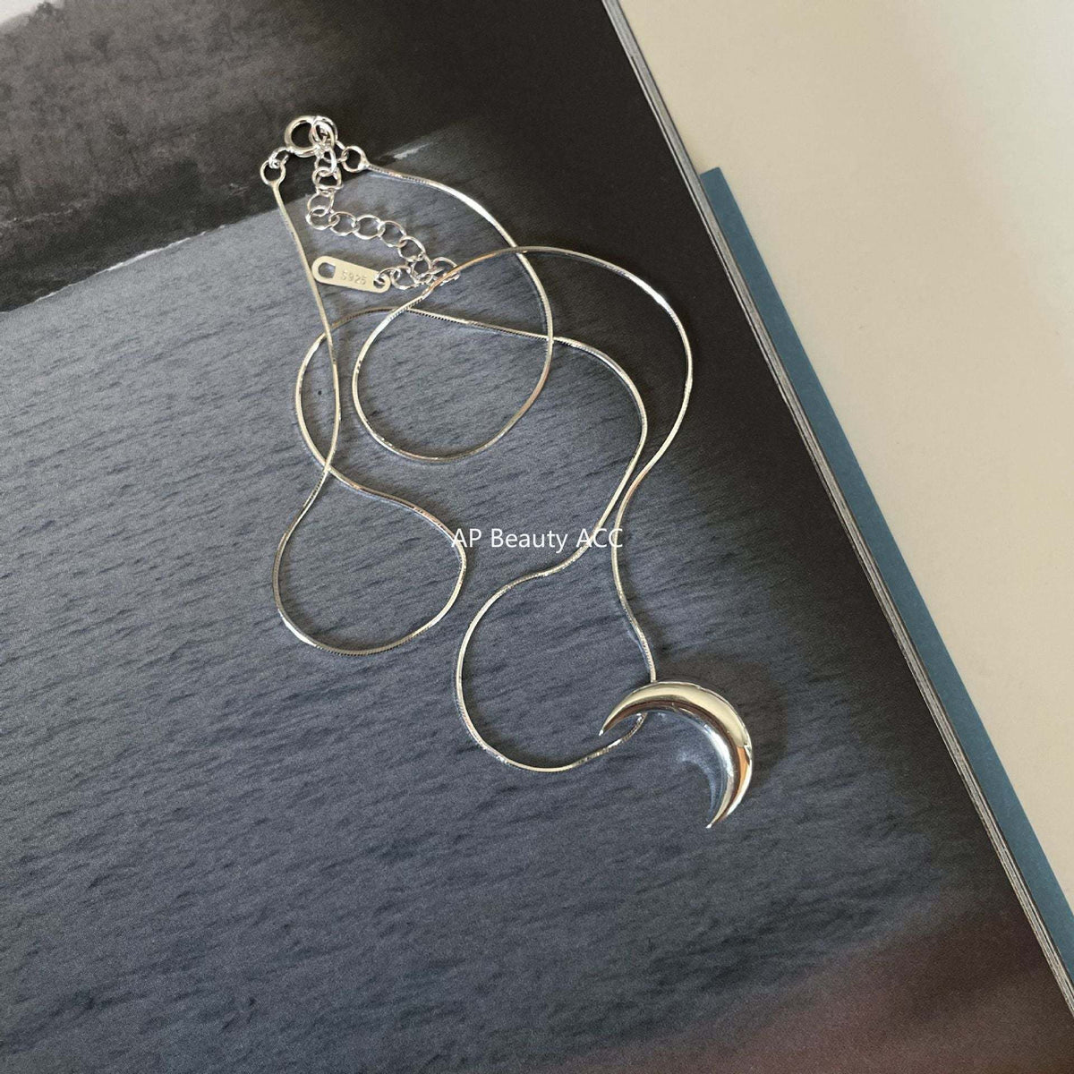 F관 - 925 실버 달 디자인 목걸이 [B1168] 25.12-3