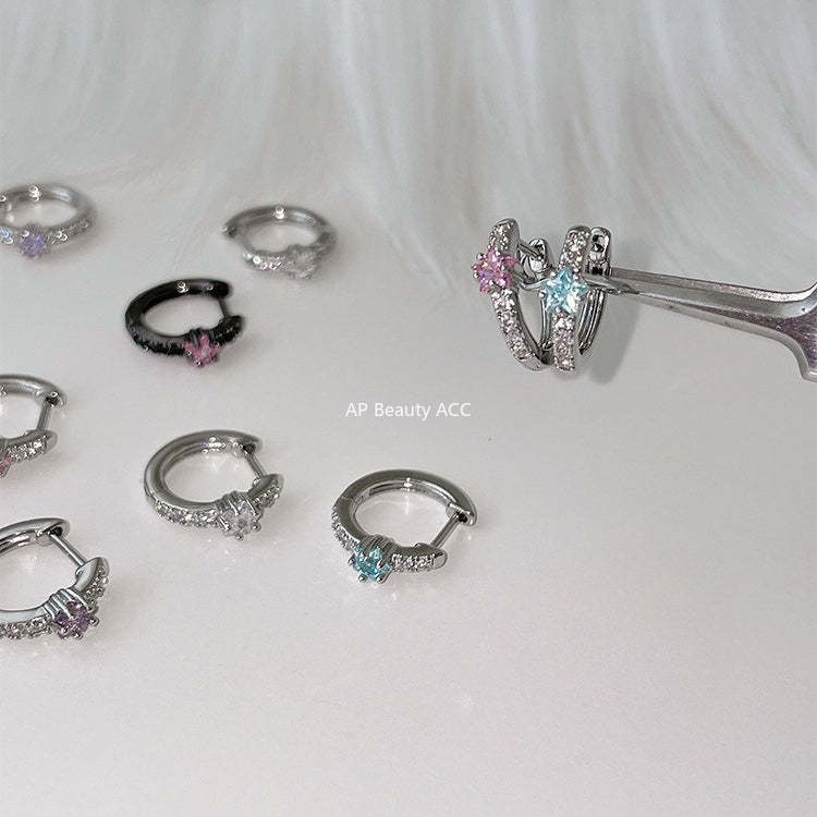 A관 - 별 큐빅 316 스테인리스 스틸 링 귀걸이 [EH-4333] 25.12-1