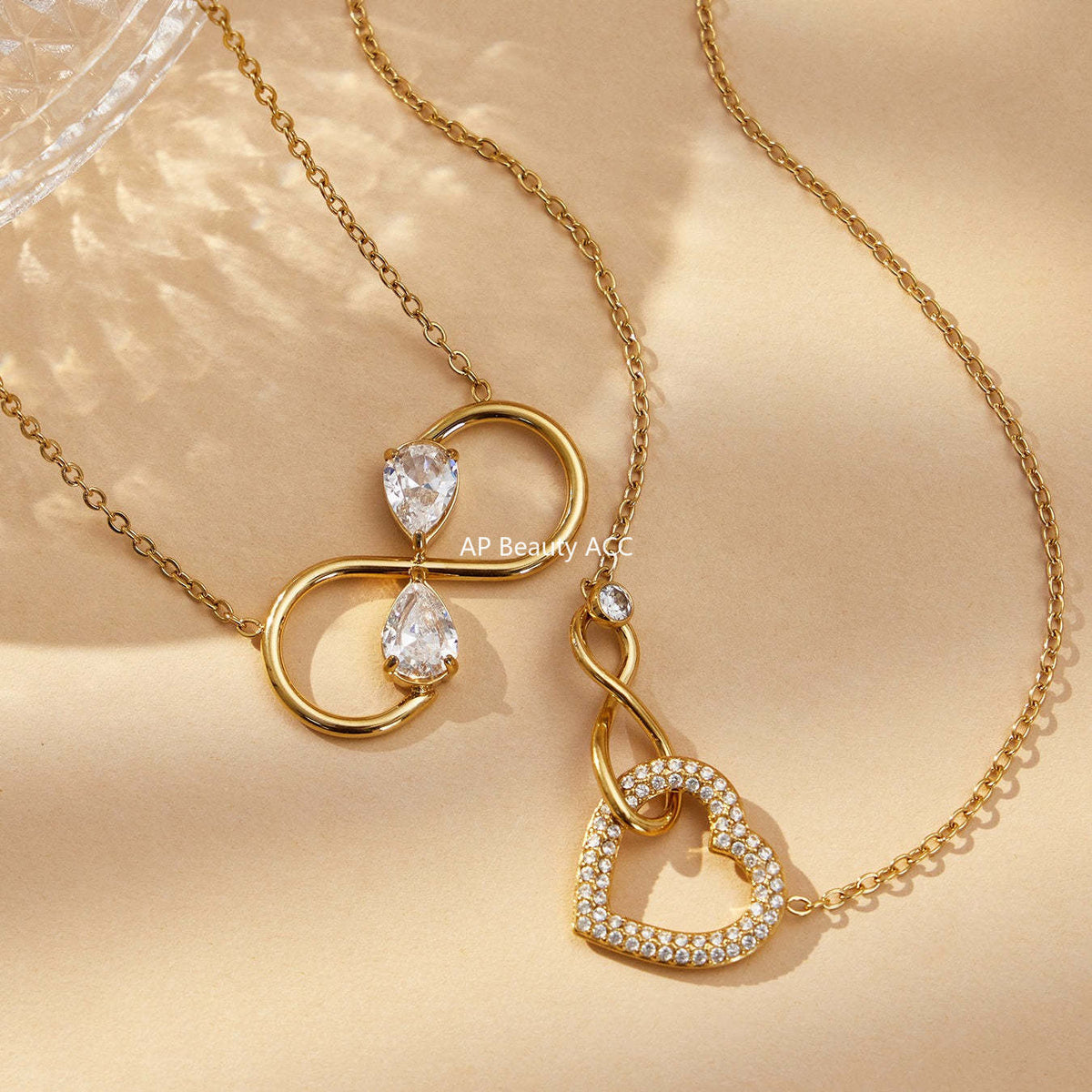 D관 - 스테인리스 스틸 18K 도금 하트 무한대 큐빅 목걸이 팔찌 [TXP529] 25.12-3