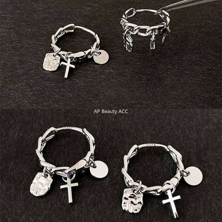 A관 - 925 은침 십자가 드롭 링 귀걸이 [EH-4270] 25.11-4