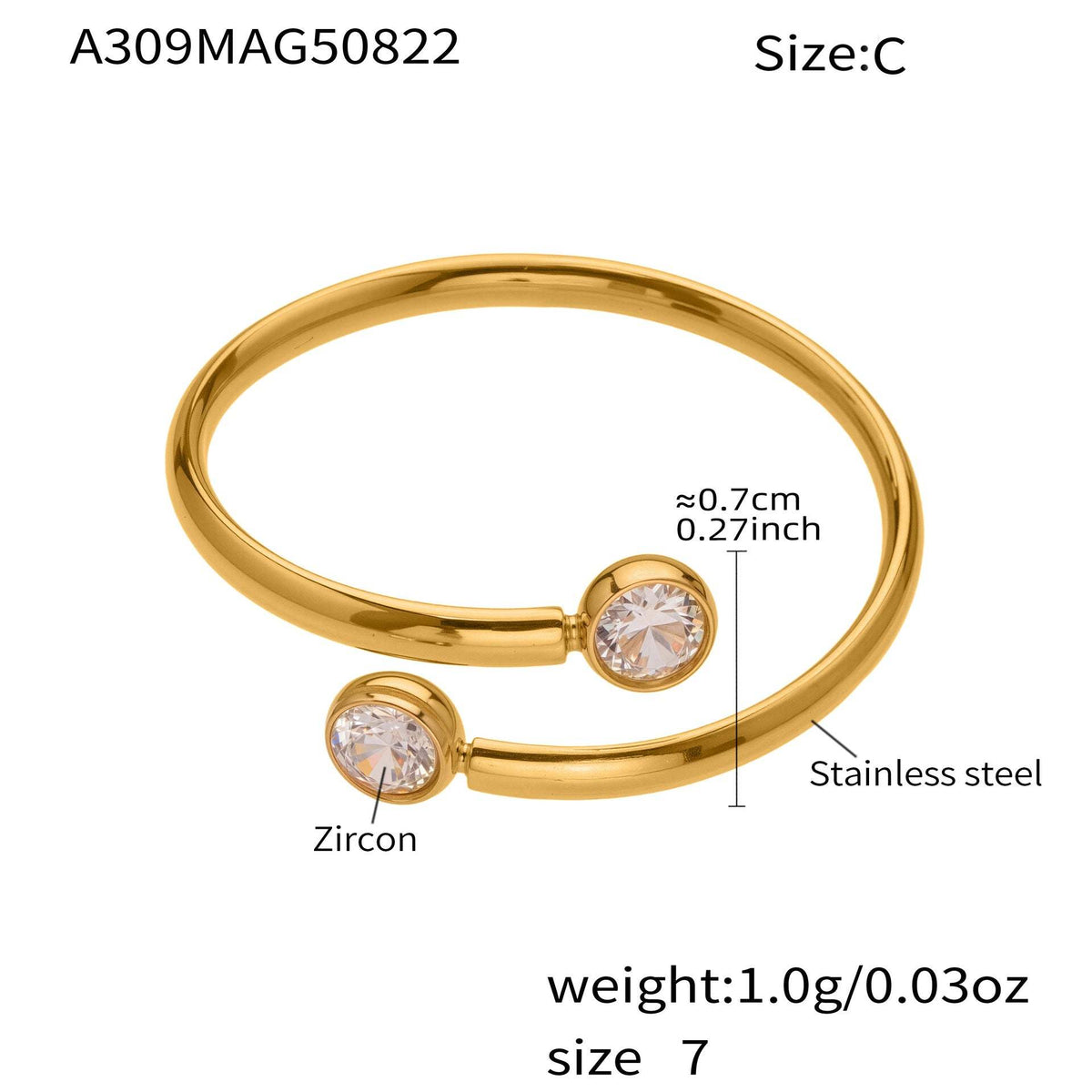 D관 - 큐빅 스테인리스 스틸 18K 골드 도금 반지 [A309-A312-A313] 25.09-4