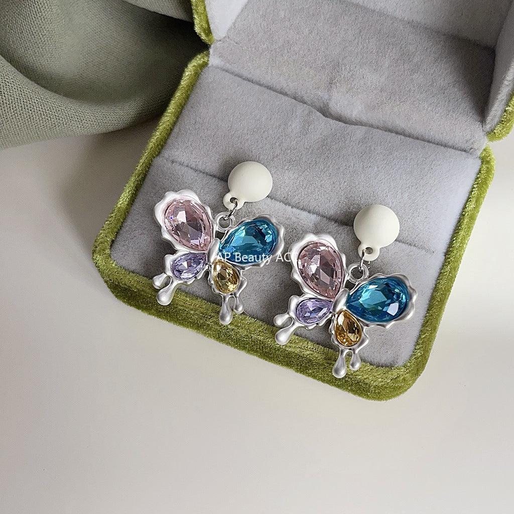 C관 - 봄 여름 유리 크리스탈 컬러 버터플라이 은침 귀걸이 [3653] 24.03-4