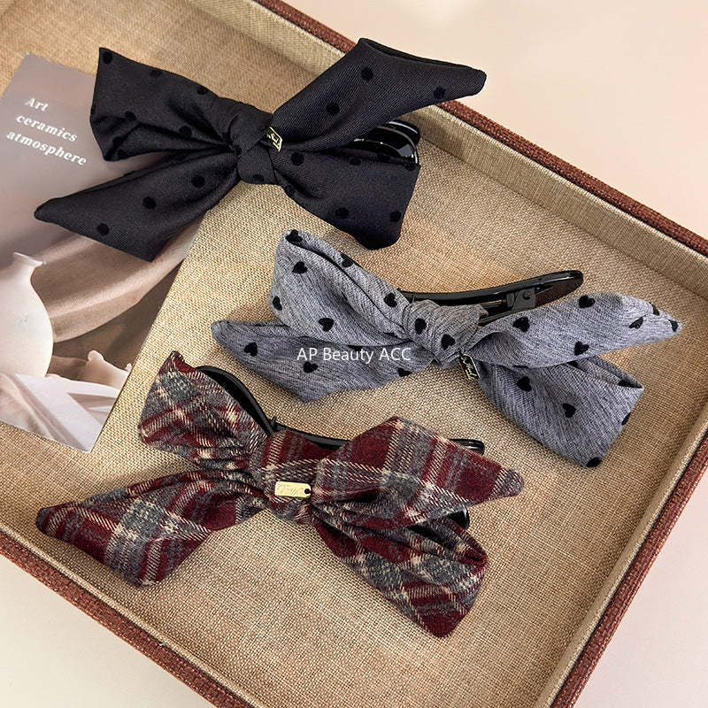 E관 - 체크 도트 리본 골드 포인트 집게핀 [27749] 25.12-1