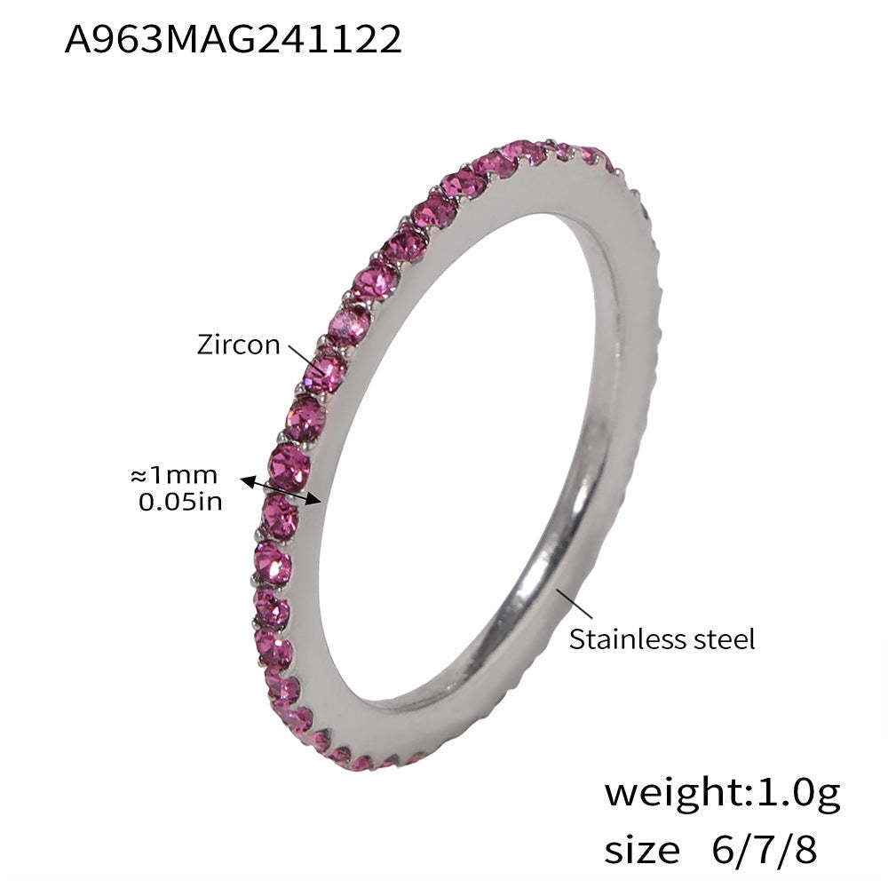 D관 - 1.5mm 슬림 풀 큐빅 유니크 커플링 PVD 18K 도금 반지 [A963] 24.11-5