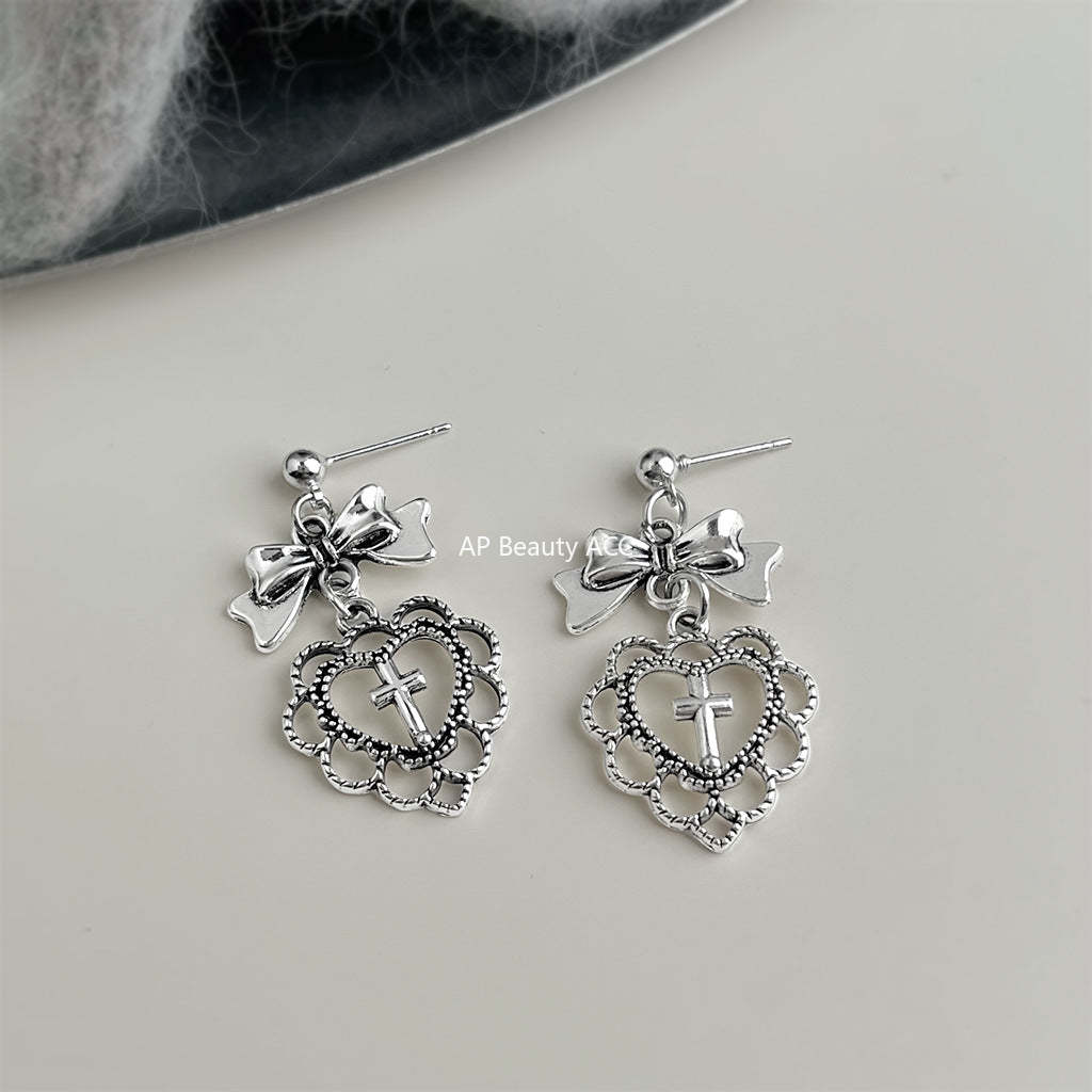 C관 - 리본 레이스 하트 925 은침 귀걸이 [7206] 25.12-2