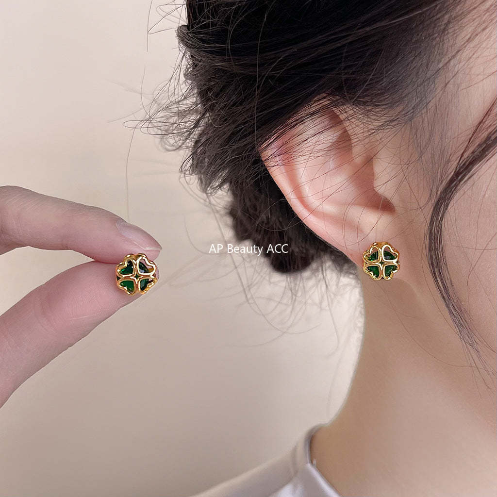 C관 - 18K 도금 두꺼운 큐빅 그린 꽃 기하학 귀걸이 [4522] 24.07-2