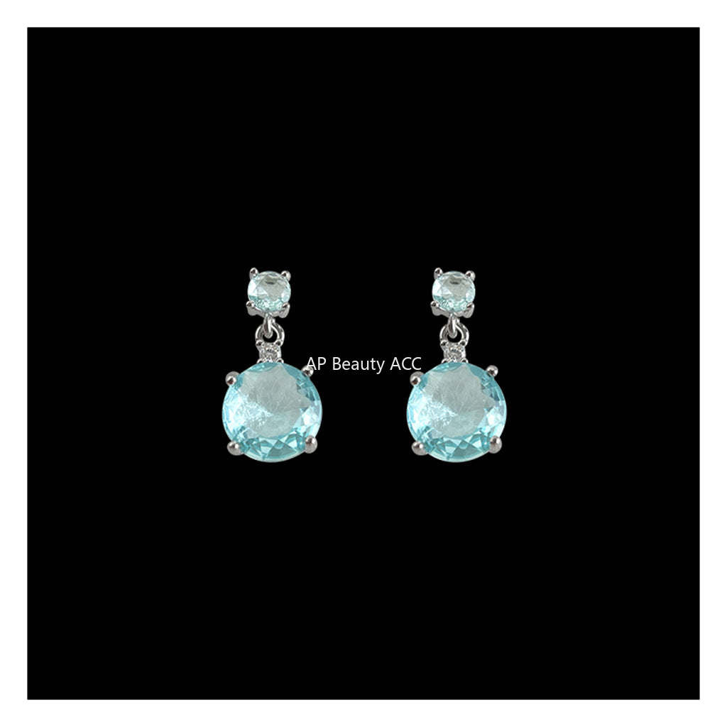 C관 - 아쿠아 블루 큐빅 드롭 925 은침 귀걸이 [7053] 25.11-4