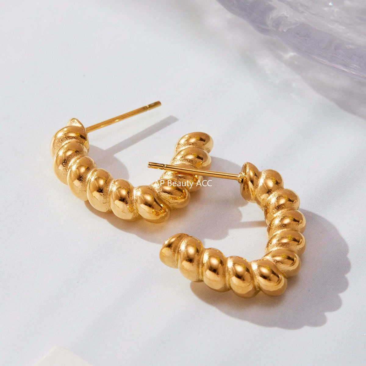 D관 - 스테인리스 18K 도금 투톤 꼬임 트위스트 모양 귀걸이 [F970] 25.10-5