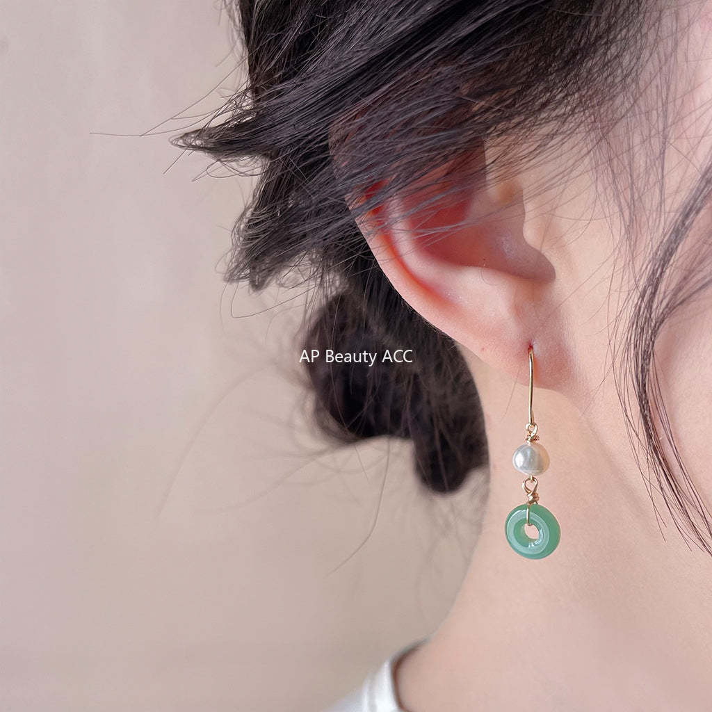 C관 - 담수 진주 핸드메이드 유리 합성옥 복고풍 개성 있는 귀걸이 [4094] 24.05-3