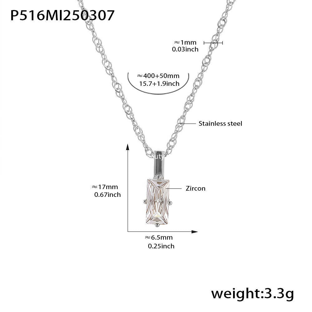 D관 - 18K PVD 도금 직사각 큐빅 레이어드 스테인리스 스틸 목걸이 [P516-P518] 25.03-2