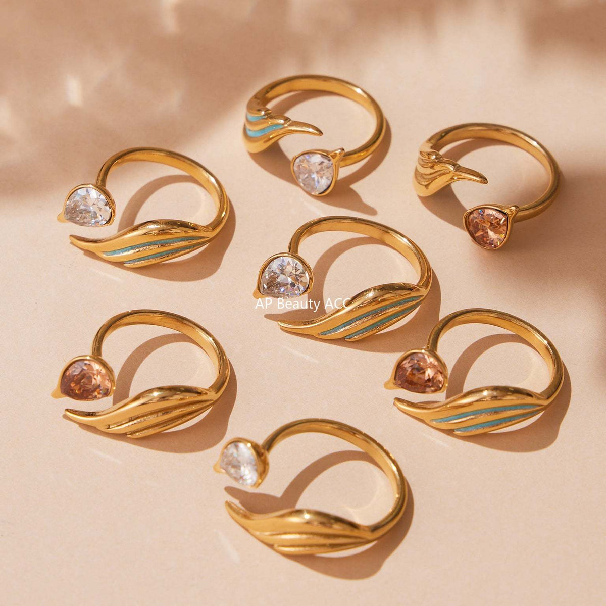 D관 - 스테인리스 스틸 물방울 큐빅 에나멜 오픈형 반지 [A508] 25.09-4