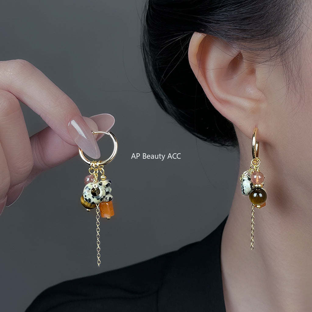 C관 - 925 은침 핸드메이드 천연석 호안석 아벤츄린 쿼츠 귀걸이 [6942] 25.10-5