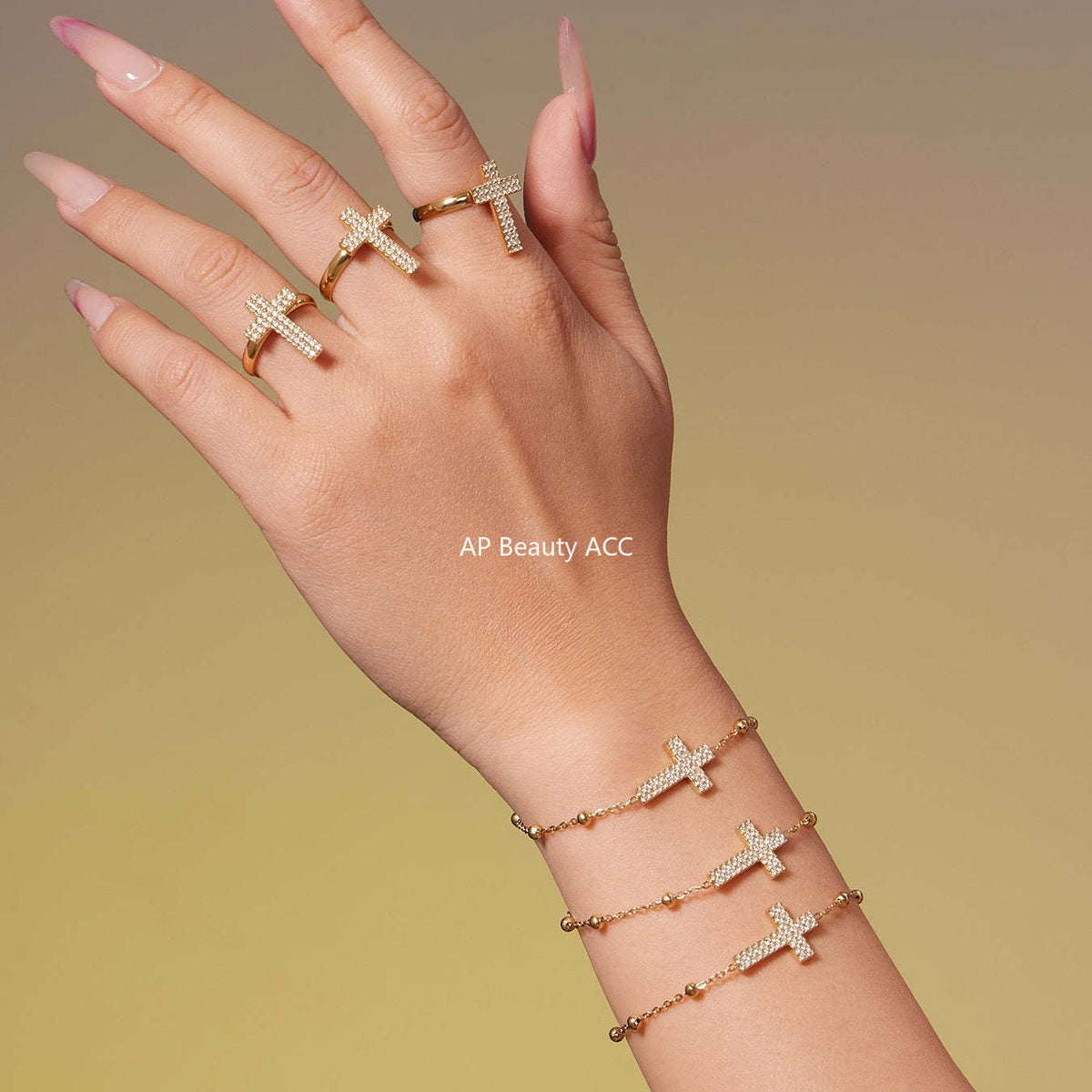 D관 - 스테인리스 스틸 십자가 큐빅 18K 도금 반지 귀걸이 팔찌 목걸이 [TXP503] 25.11-4