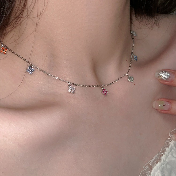 A관 - 네잎클로버 모양 컬러 큐빅 펜던트 목걸이 [XL-1214] 25.12-2