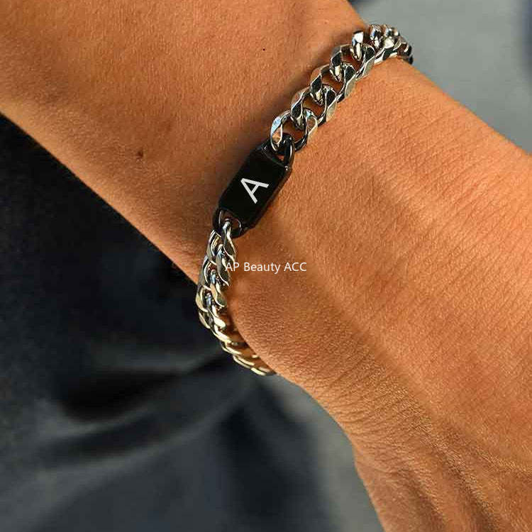 G관 - 각인 가능 레이저 알파벳 쿠바 체인 스테인리스 팔찌 [BR-2704] 25.11-3